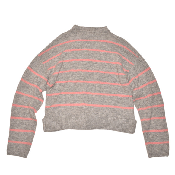 WAYF NEW $59 Mock‎ Neck Tie-Waist Sweater in Gray Pink Stripe Large - Picture 3 of 3